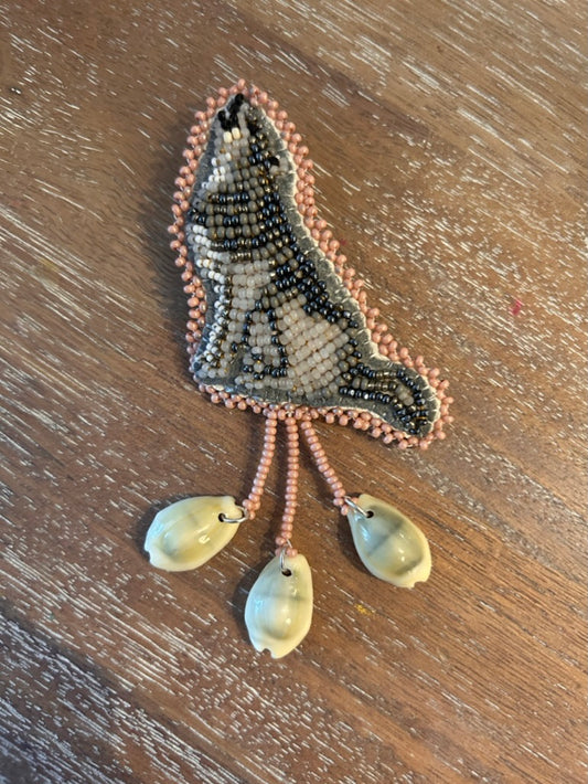 Custom Wolf Barette with Megis (Cowrie) Shells