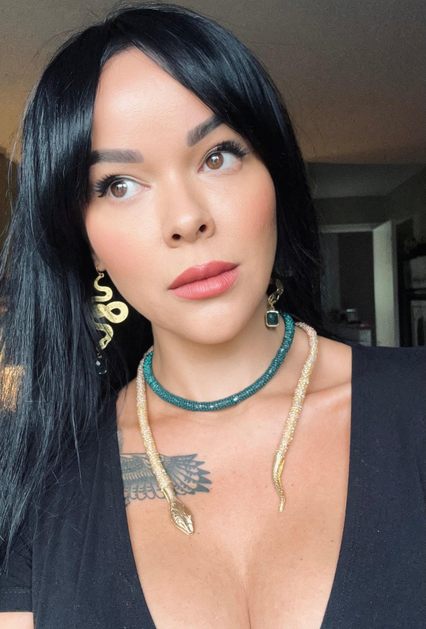 Green and Gold Ombre Snake Necklace