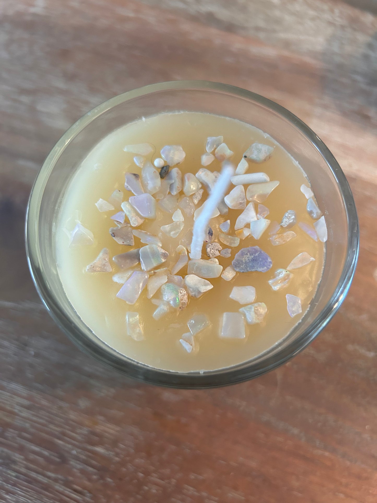 Hand Poured Organic Beeswax Candle with Beadwork Surprise: Opal