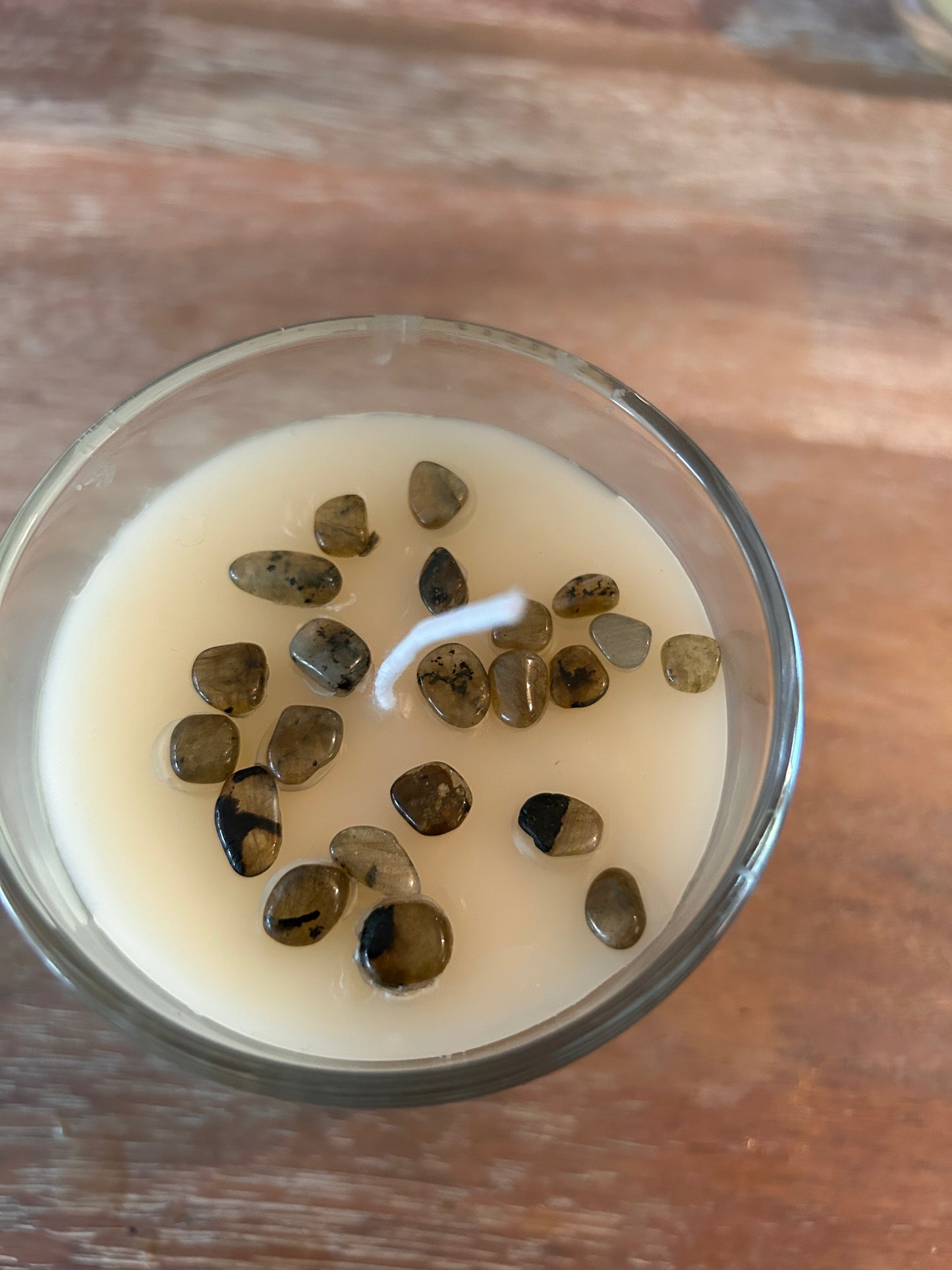 Hand Poured Organic Beeswax Candle with Beadwork Surprise: Labradorite