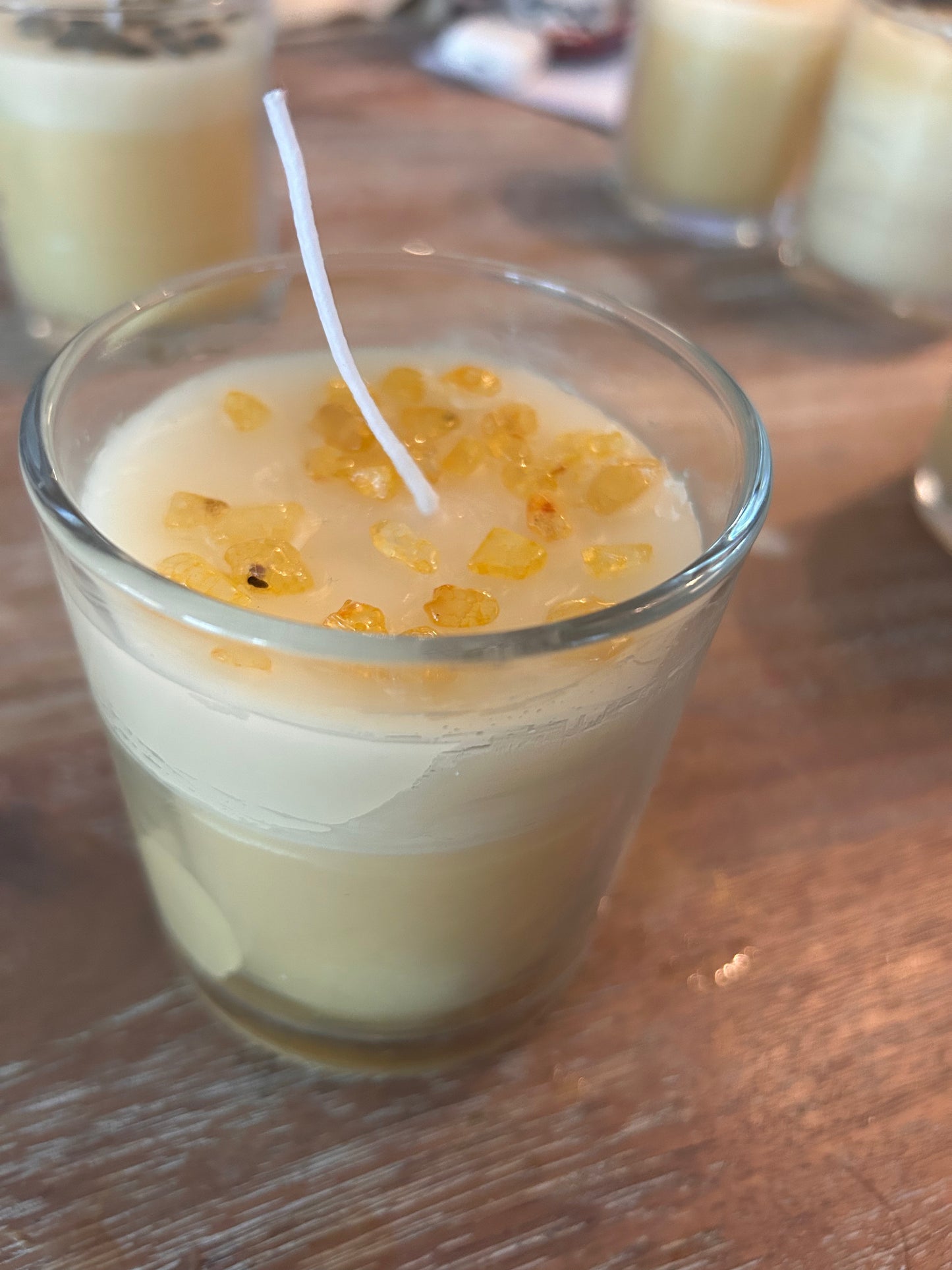 Hand Poured Organic Beeswax Candle with Beadwork Surprise: Citrine