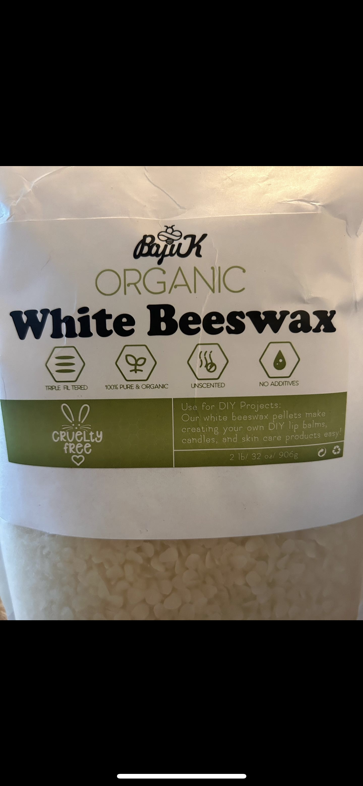 Hand Poured Organic Beeswax Candle with Beadwork Surprise: 24K Gold