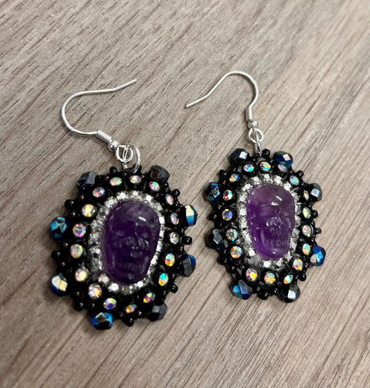 Amethyst Skull Headdress Earrings