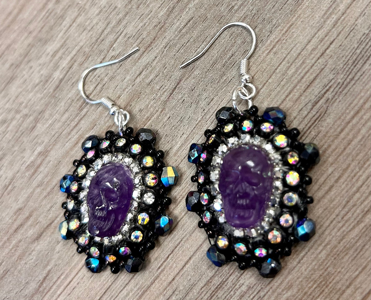 Amethyst Skull Headdress Earrings