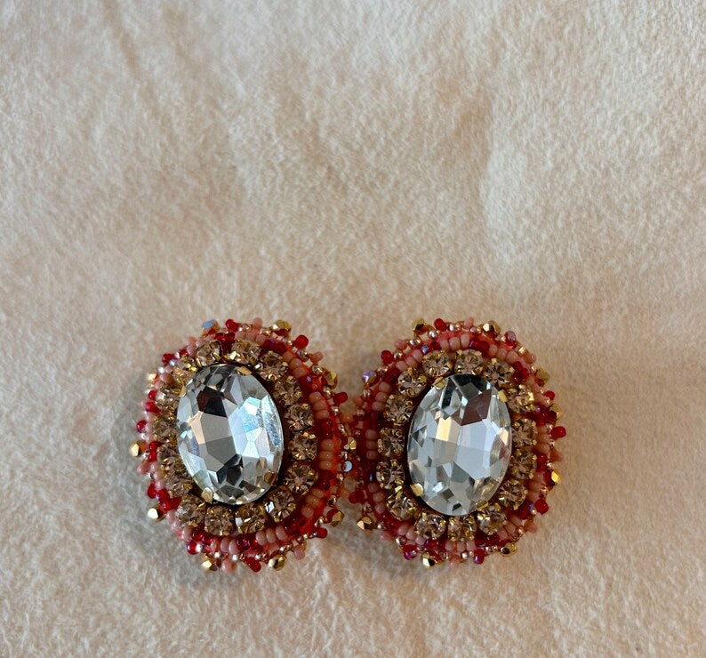 Pink Pow Wow Rhinestone Earrings
