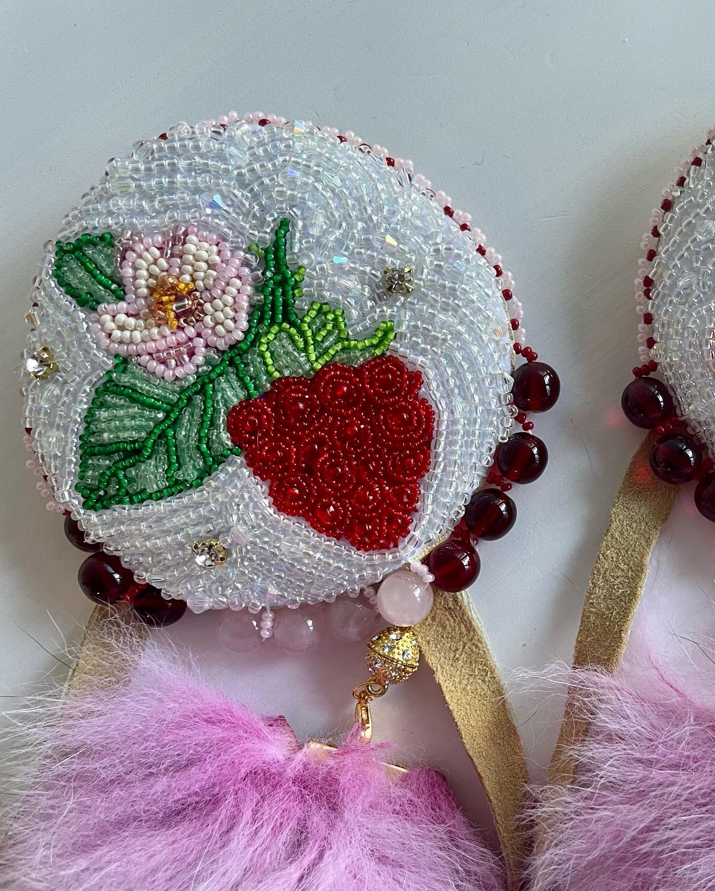 **SOLD** Mskomin | Raspberry Hair Ties with Hand Dyed Recycled Pink Fox Fur