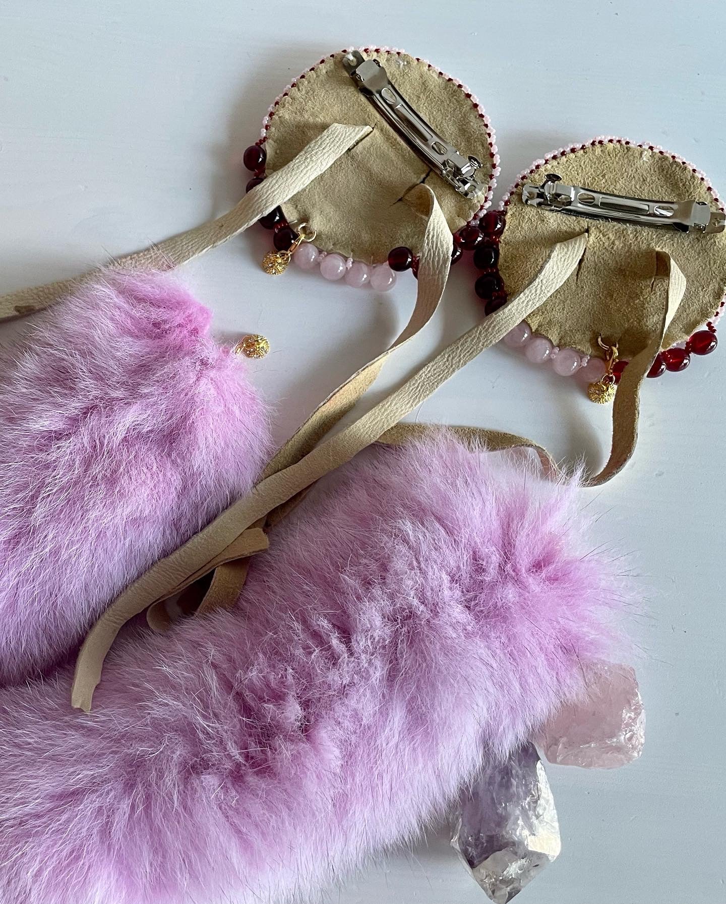 **SOLD** Mskomin | Raspberry Hair Ties with Hand Dyed Recycled Pink Fox Fur