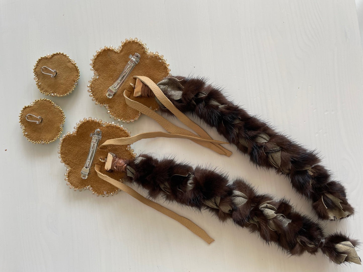 Custom Green Floral Hair Tie and Earring Set