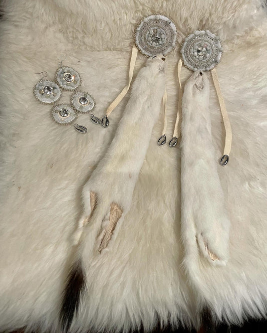 Sarain Fox Custom Ermine "Bboon | Winter" Hair Tie and Earring Set