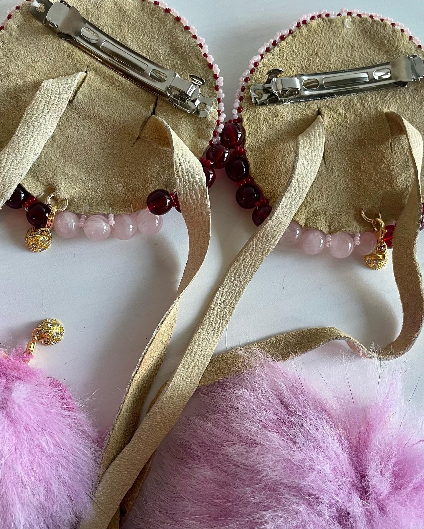 **SOLD** Mskomin | Raspberry Hair Ties with Hand Dyed Recycled Pink Fox Fur
