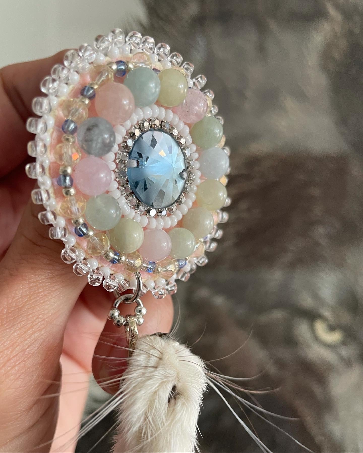 "Northern Sunrise" Swarovski, Morganite, and Ermine Earrings