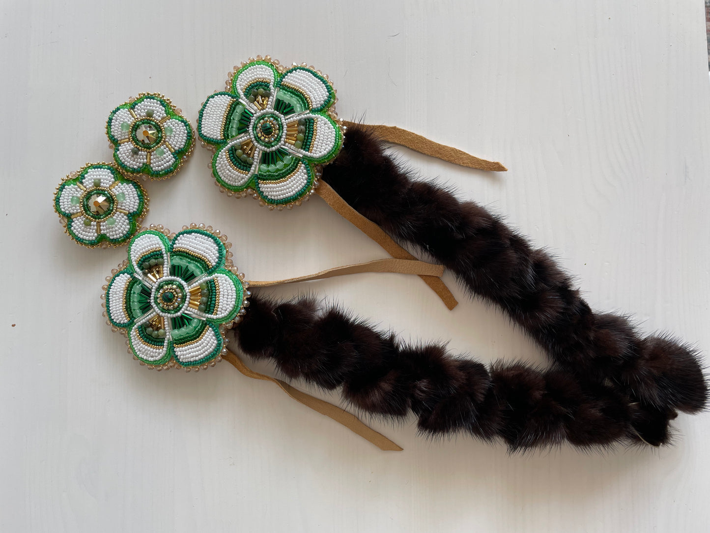 Custom Green Floral Hair Tie and Earring Set