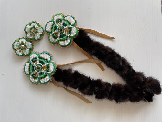 Custom Green Floral Hair Tie and Earring Set