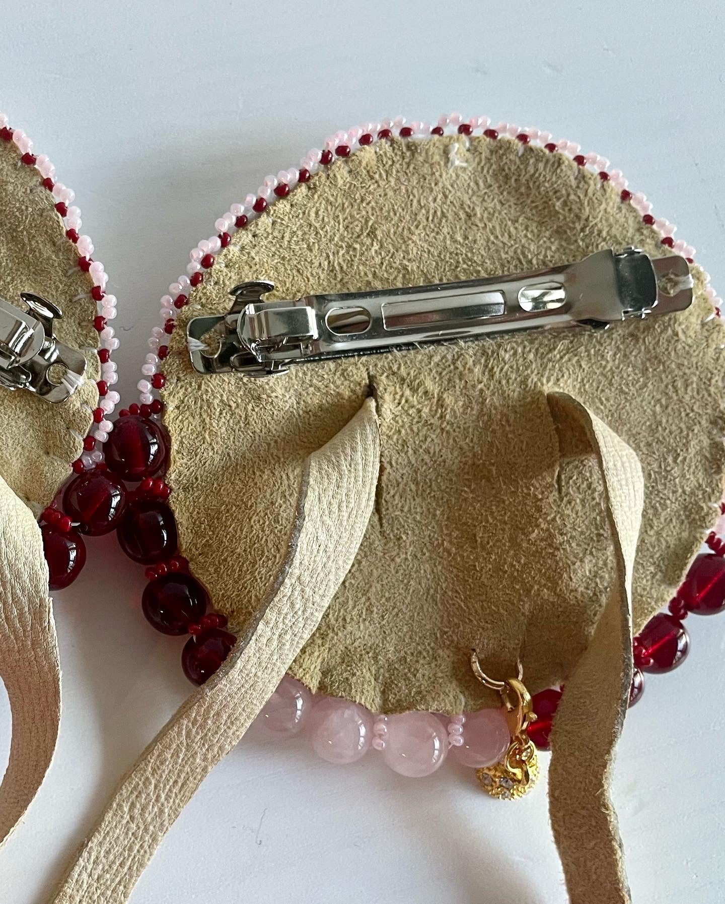 **SOLD** Mskomin | Raspberry Hair Ties with Hand Dyed Recycled Pink Fox Fur