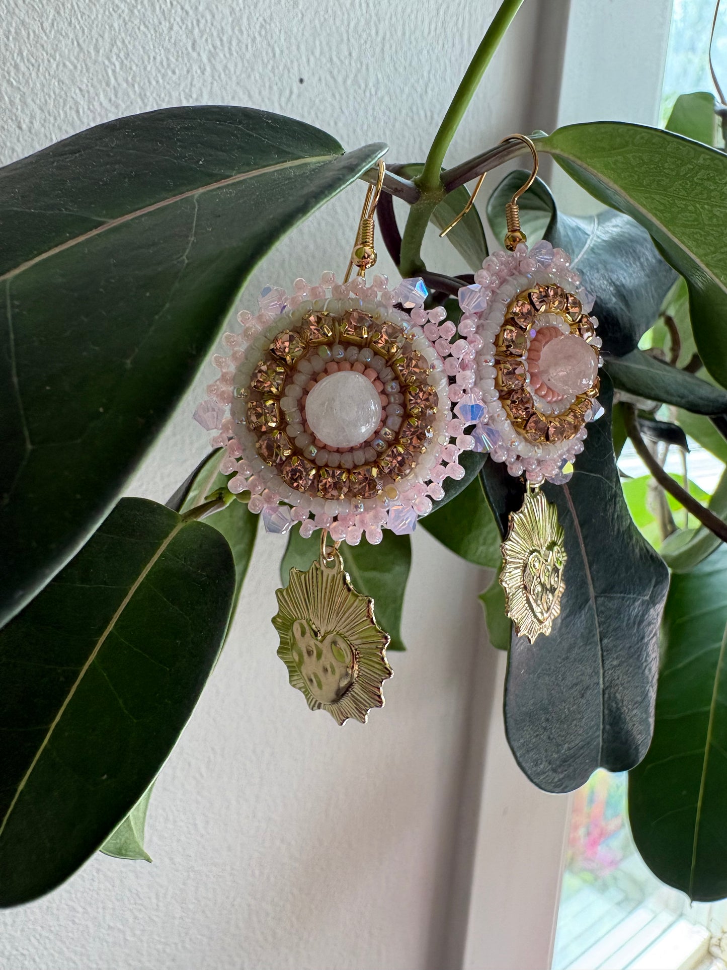 Rose Quartz Sacred Heart Earrings