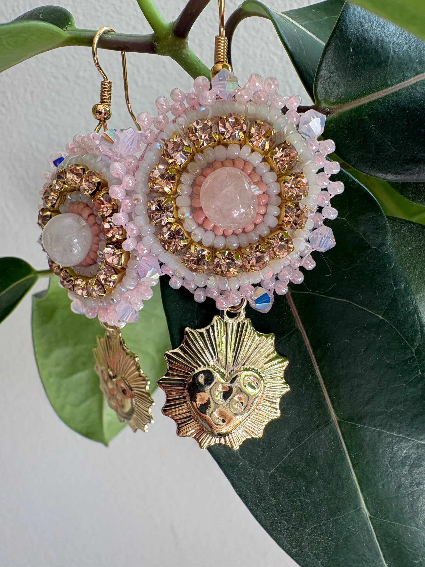 Rose Quartz Sacred Heart Earrings