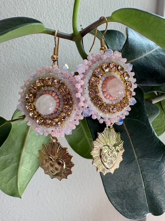 Rose Quartz Sacred Heart Earrings