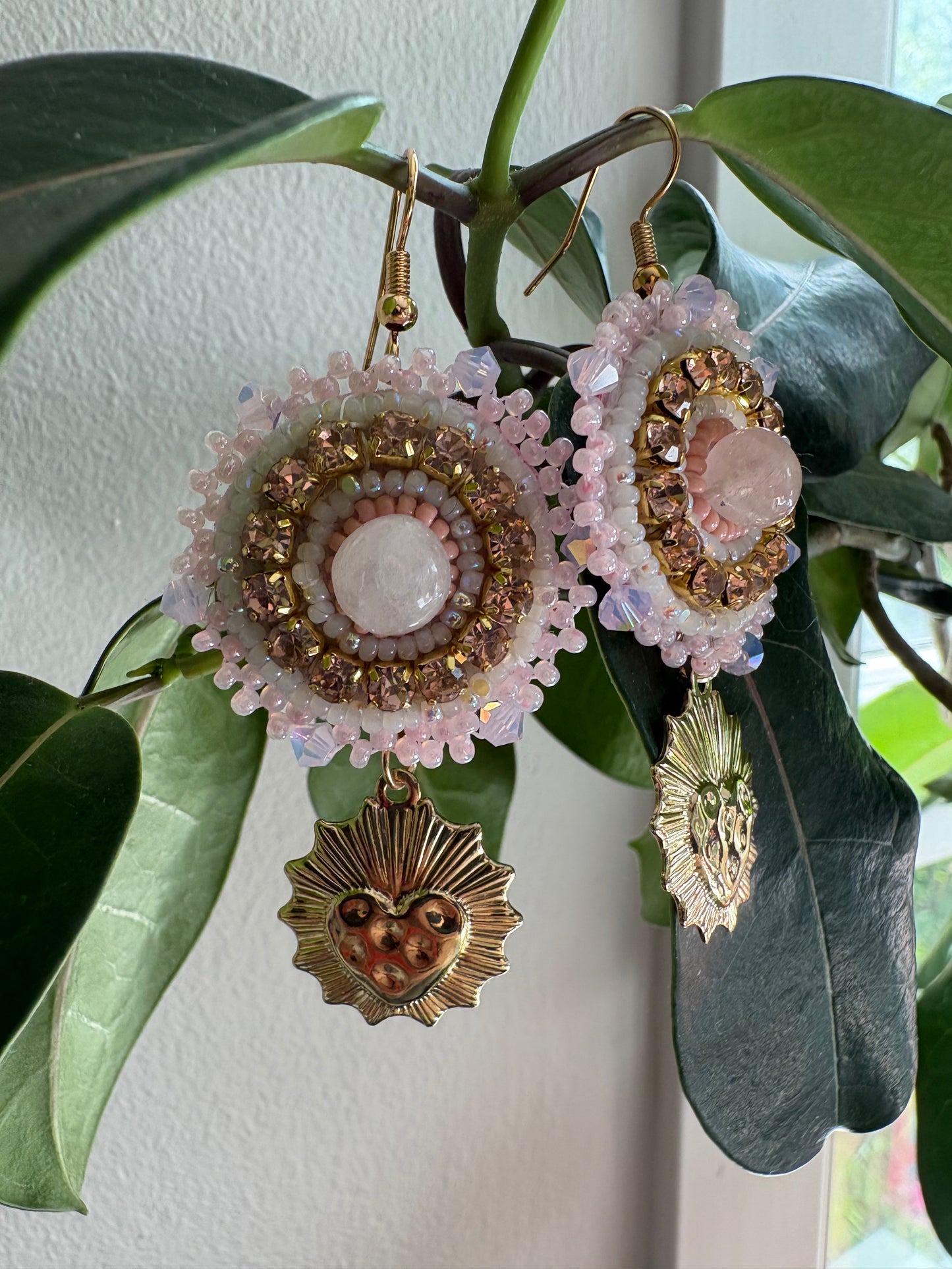 Rose Quartz Sacred Heart Earrings