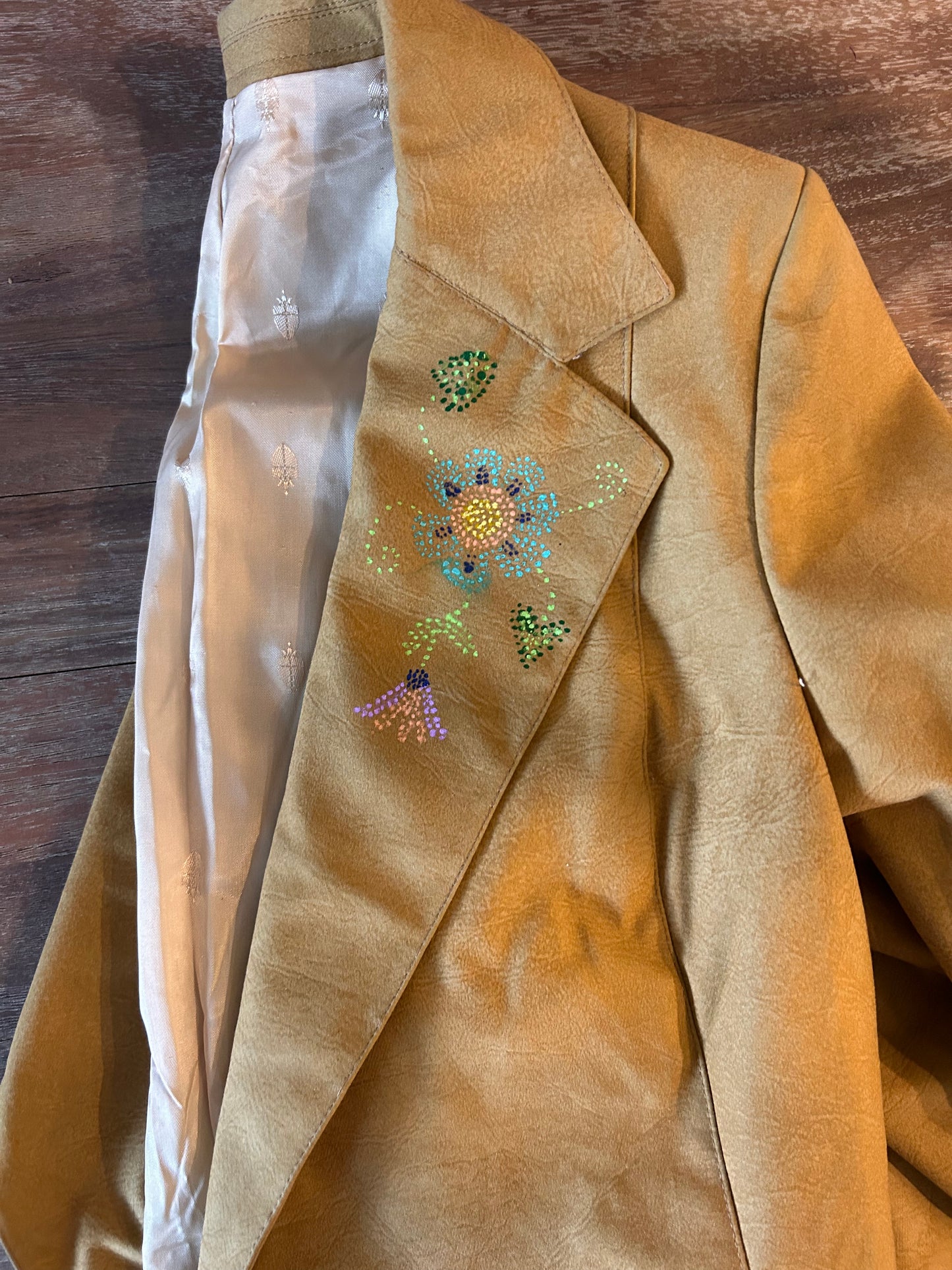 Vintage Upcycled Suede Skirt Suit with  Metis Dot Floral Detail