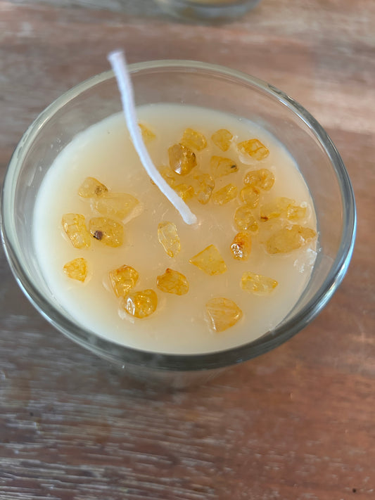 Hand Poured Organic Beeswax Candle with Beadwork Surprise: Citrine