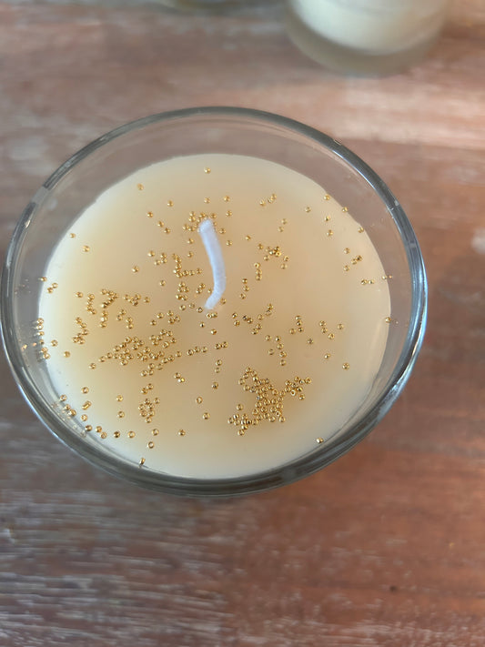 Hand Poured Organic Beeswax Candle with Beadwork Surprise: 24K Gold