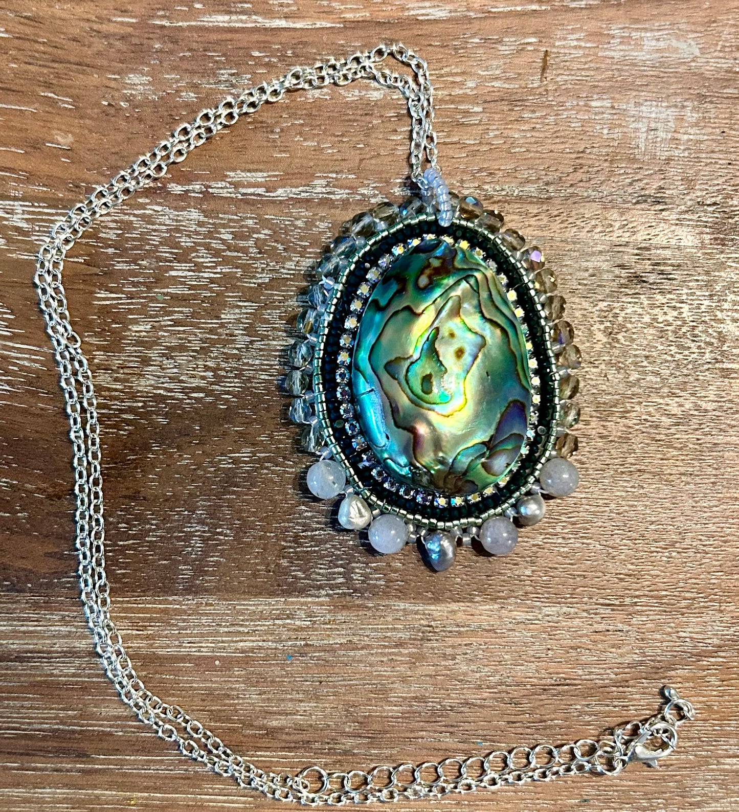 "De la Mer" Abalone, Moonstone, and Pearl Necklace