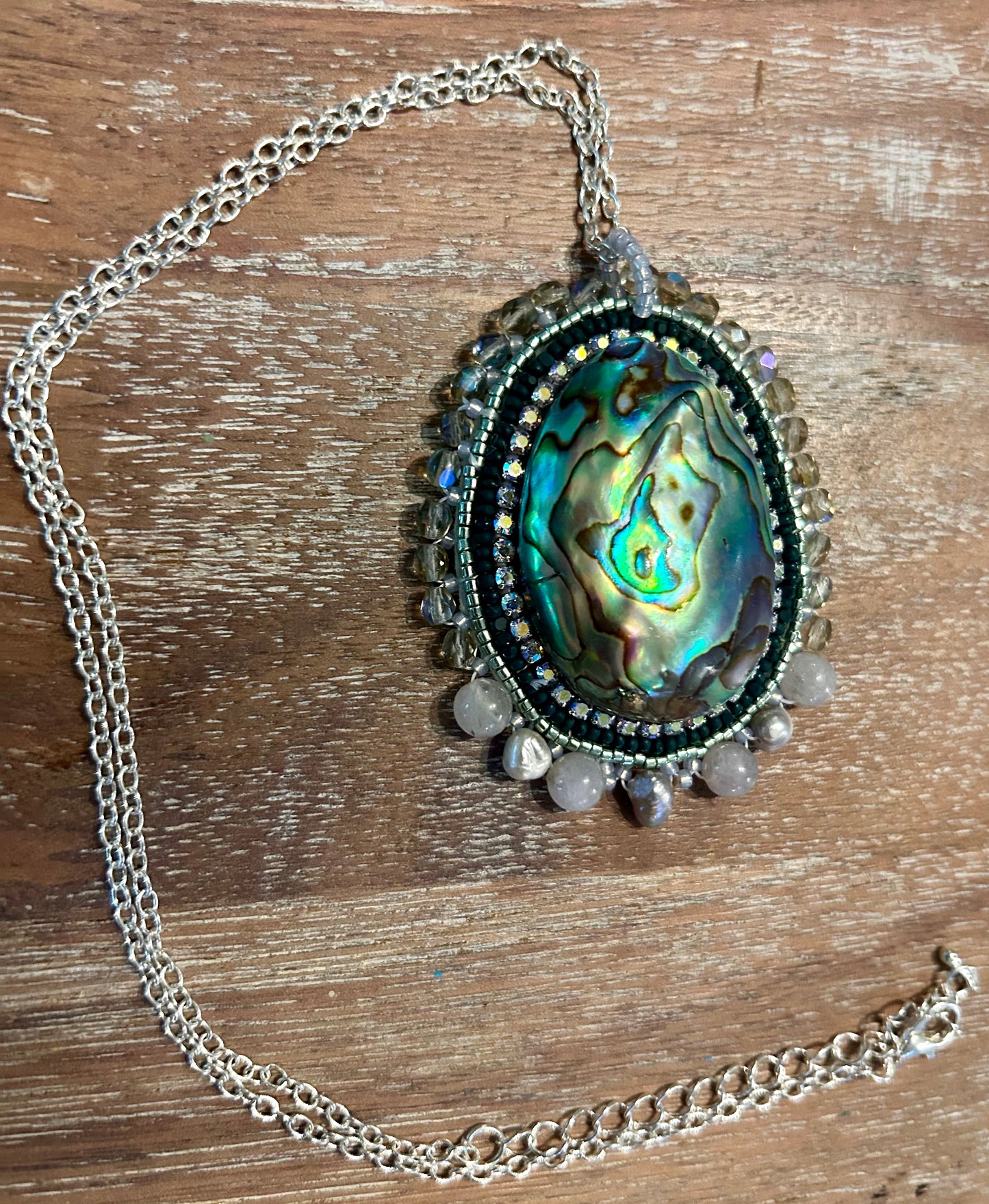 "De la Mer" Abalone, Moonstone, and Pearl Necklace