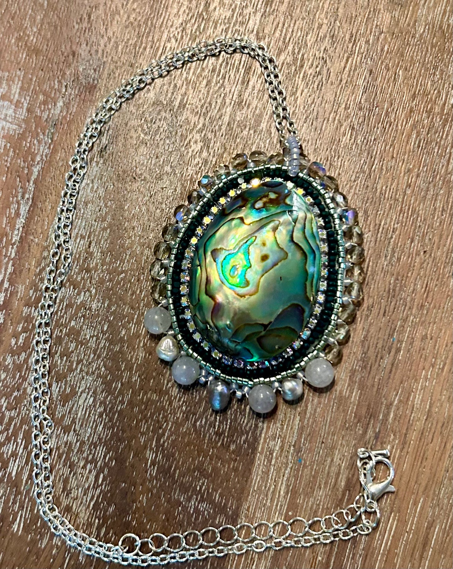 "De la Mer" Abalone, Moonstone, and Pearl Necklace