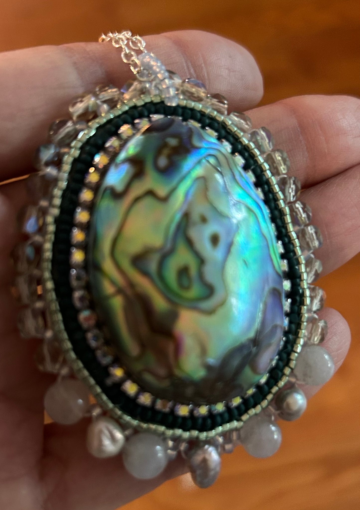 "De la Mer" Abalone, Moonstone, and Pearl Necklace