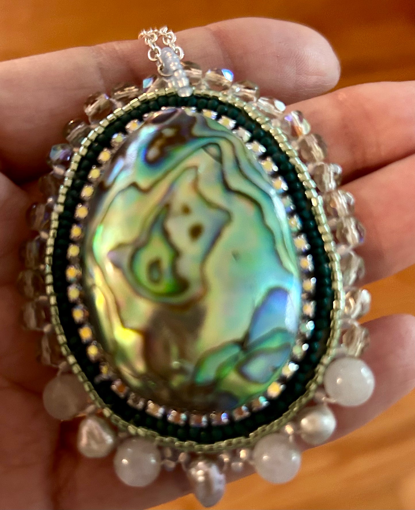 "De la Mer" Abalone, Moonstone, and Pearl Necklace