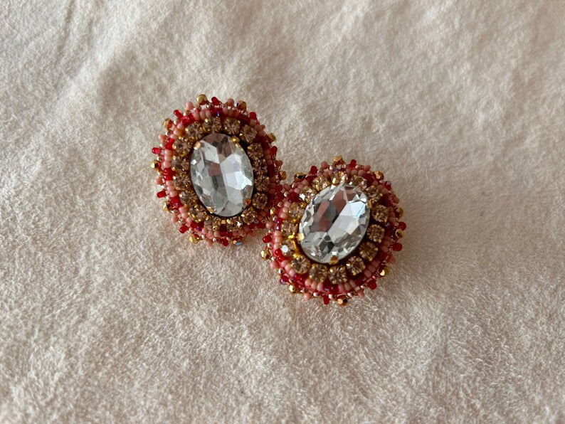 Pink Pow Wow Rhinestone Earrings