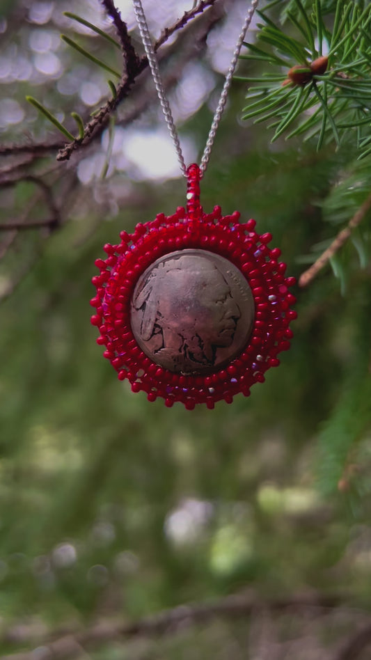 Buffalo Head Nickel Necklace *Red*