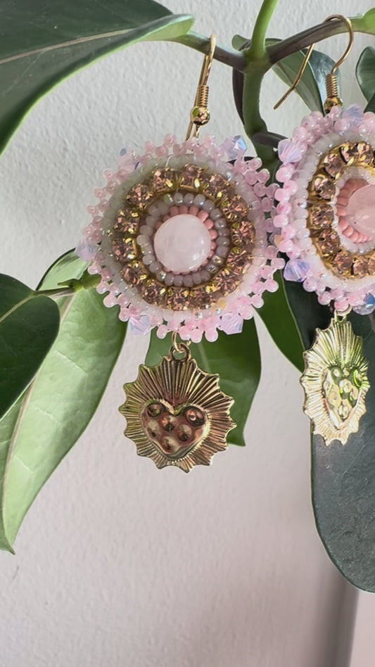 Rose Quartz Sacred Heart Earrings
