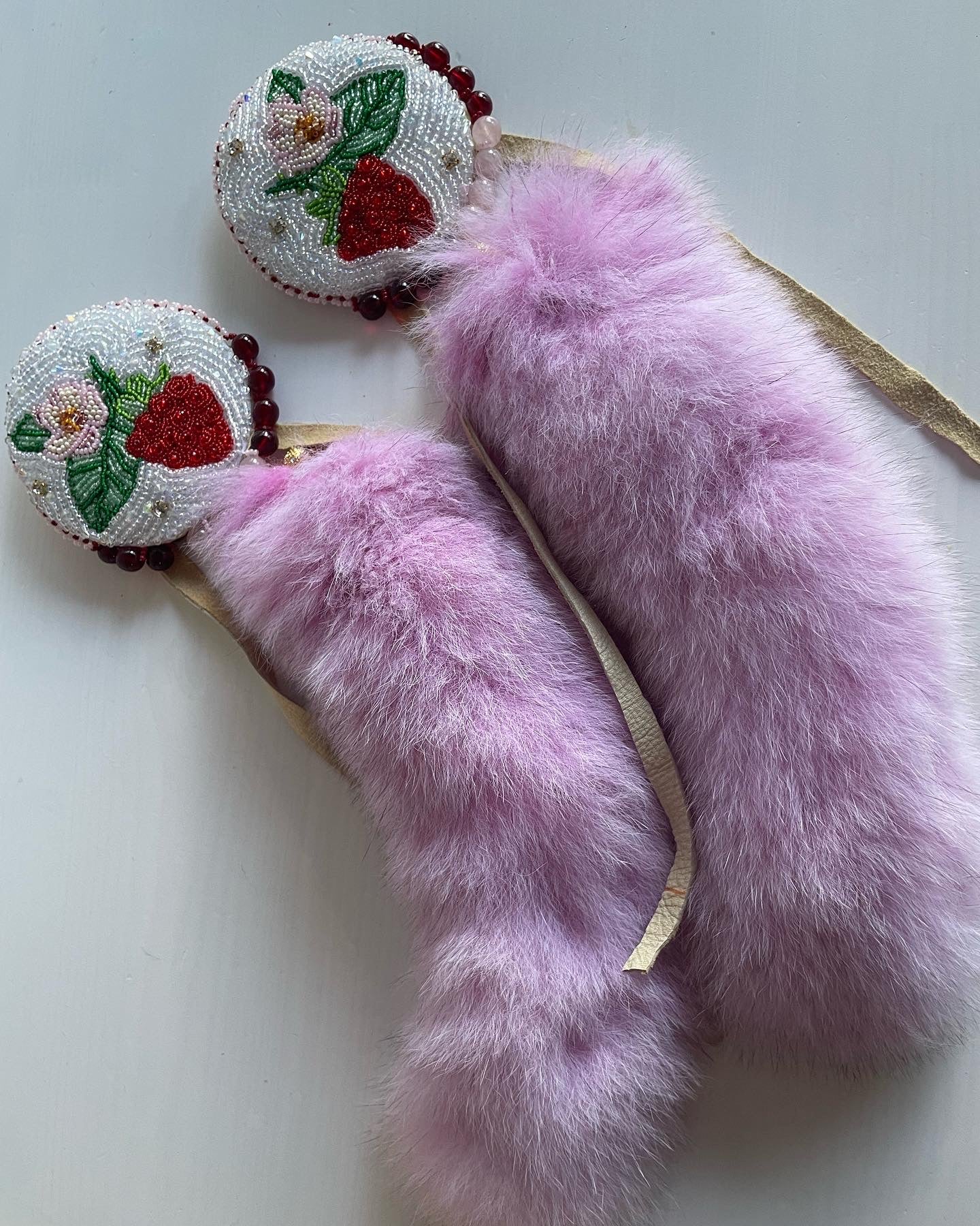 **SOLD** Mskomin | Raspberry Hair Ties with Hand Dyed Recycled Pink Fox Fur